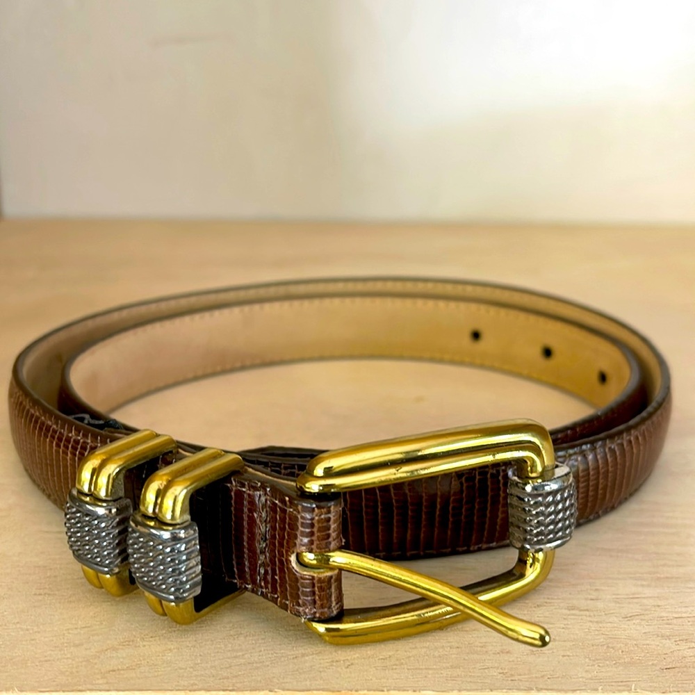 Ladies Brighton 32ML EUC brown reptile belt